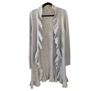 Lilly Pulitzer Marette Women’s Light Grey Long Cashmere Ruffle Cardigan